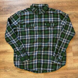 George Casual Button Down Mens Medium Green Plaid Dressy Flannel Shirt